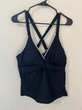 New Daci Ribbed Scallop Trim Cross Back Tankini Swimsuit Size 2XL